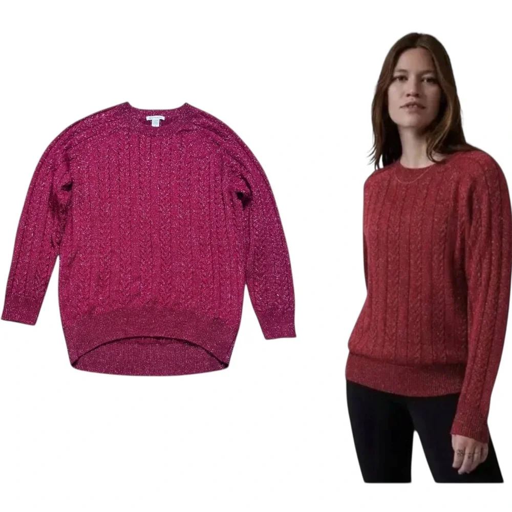 Athleta Crossroads Crew Sweater size M 984562 Decadent Red Metallic